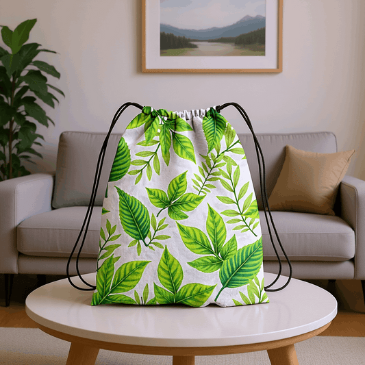 Floral Leaf AOP Drawstring Bag