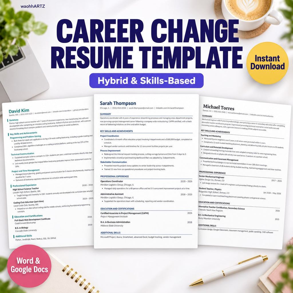 Career change resume template hybrid skills-based Word Google Docs