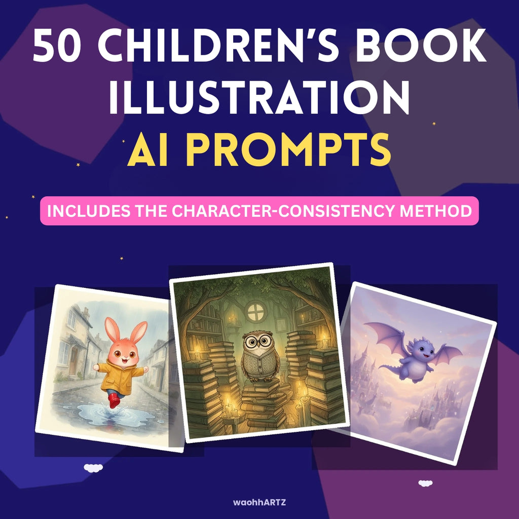 50 Children's Book Illustration AI Art Prompts — Midjourney, DALL-E, Stable Diffusion — Instant Download PDF