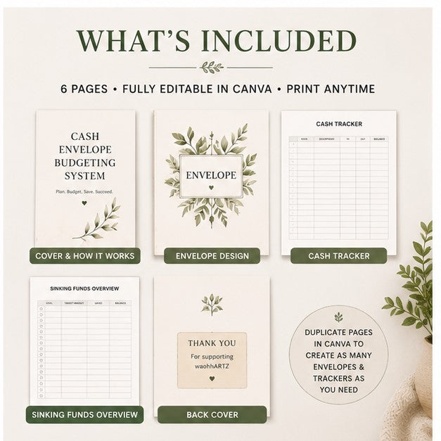Cash Envelope Budgeting System — Editable Canva Template for Cash Stuffing