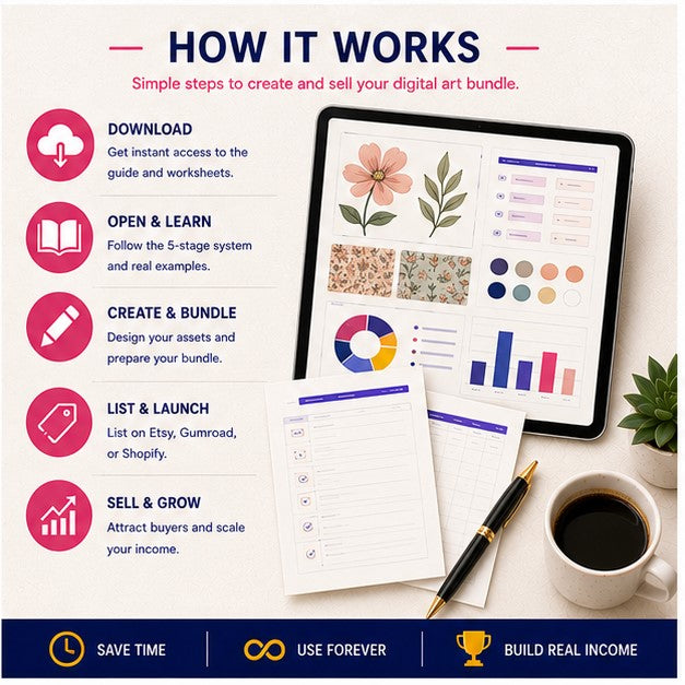 How to Create and Sell Digital Art Bundles | 5-Stage System + Sample Bundle Spec | Instant Download PDF