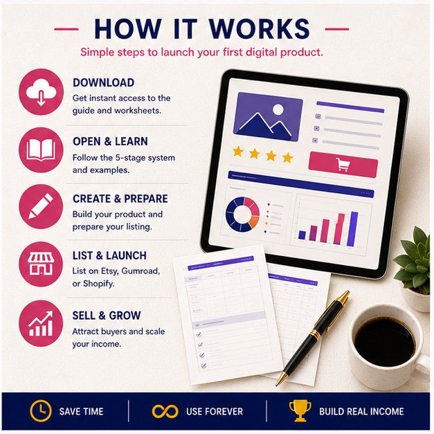 How to Sell Digital Products Online (Etsy, Gumroad &amp; Shopify) | 5-Stage System + Sample Listing | Instant Download PDF