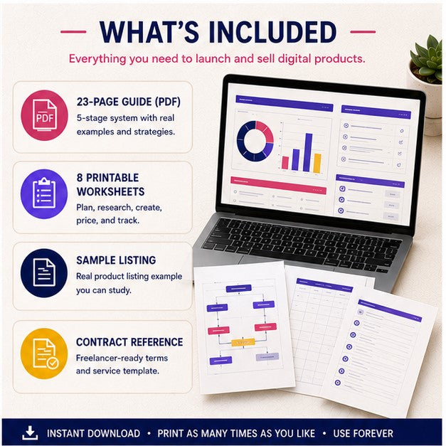 How to Sell Digital Products Online (Etsy, Gumroad &amp; Shopify) | 5-Stage System + Sample Listing | Instant Download PDF