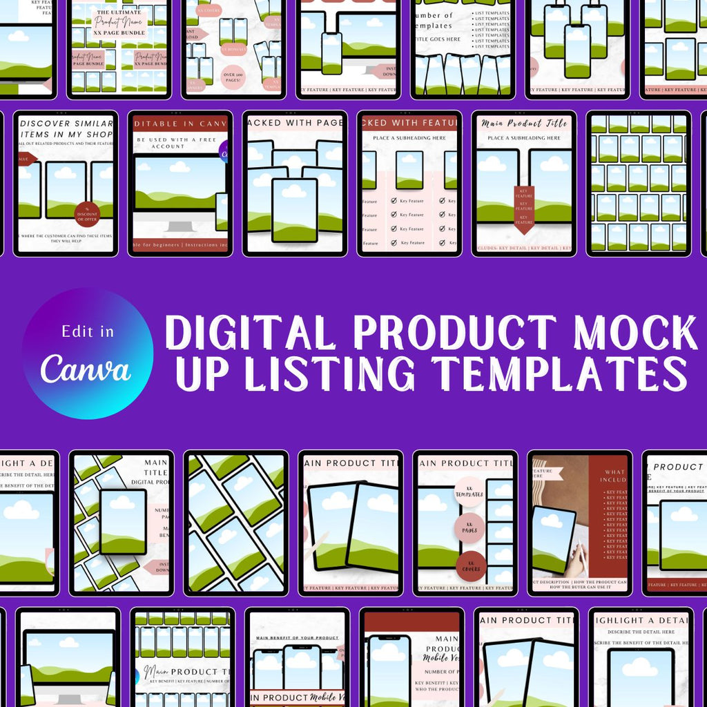 Digital Product Mockup Listing Templates — Instant Download — 133 Editable Canva Designs for Etsy Shopify Sellers