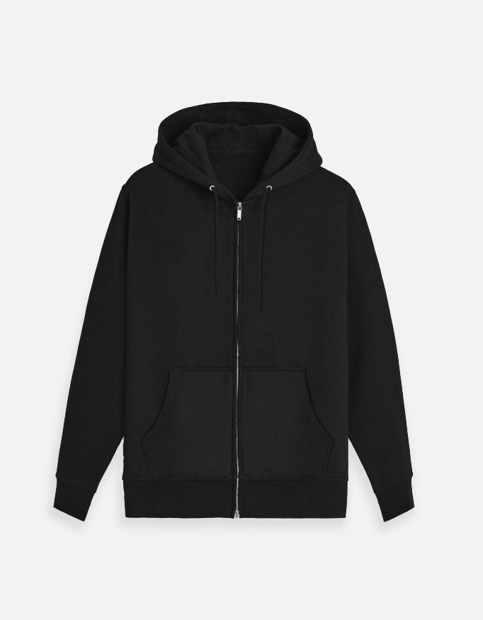 Color_Black plain zipper hoodie