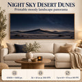 Night Sky Dunes printable living room wall art single panoramic print shown above a dark sectional sofa