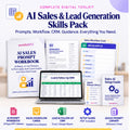AI Sales and Lead Generation Skills Pack main product preview with AI prompt workbook, Lead Follow-Up CRM, and editable Canva workflow cards