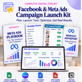Facebook and Meta Ads Campaign Launch Kit complete digital toolkit with campaign planner, ad testing tracker and Meta Ads dashboard