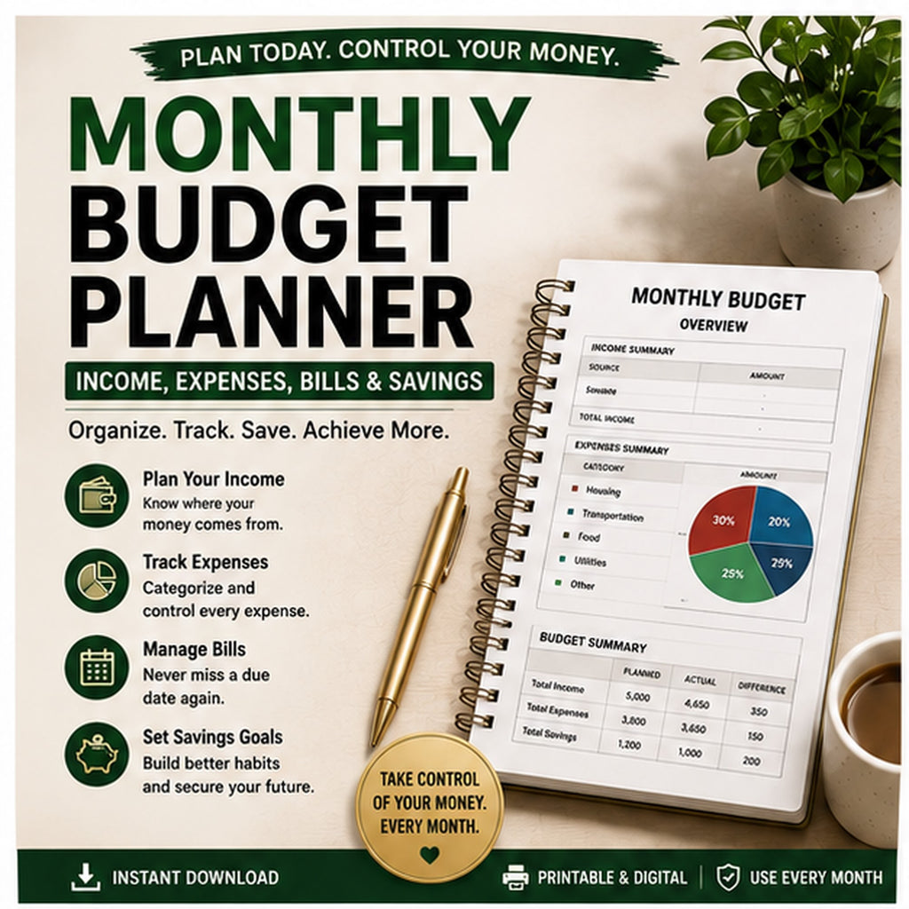 Monthly Budget Planner — Income, Expenses, Bills & Savings