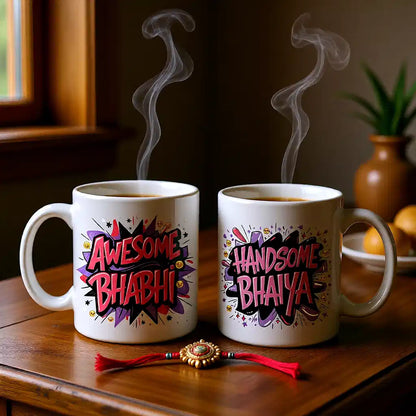 Awesome Bhabhi & Handsome Bhaiya Mugs