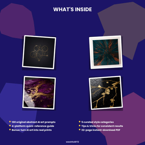 100 Abstract Wall-Art AI Prompts | Midjourney & DALL-E Art Prompt Pack | Instant Download PDF