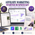 Affiliate Marketing Starter Business Kit with Canva planner, Excel and Google Sheets tracker, and AI prompts