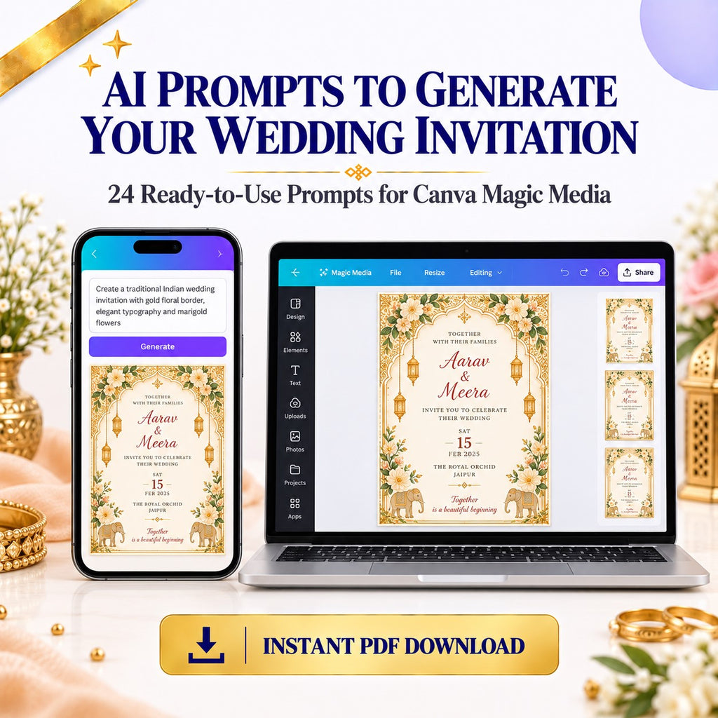 AI Prompts to Generate Your Wedding Invitation in Canva | 24 Magic Media Prompts | Instant Download PDF