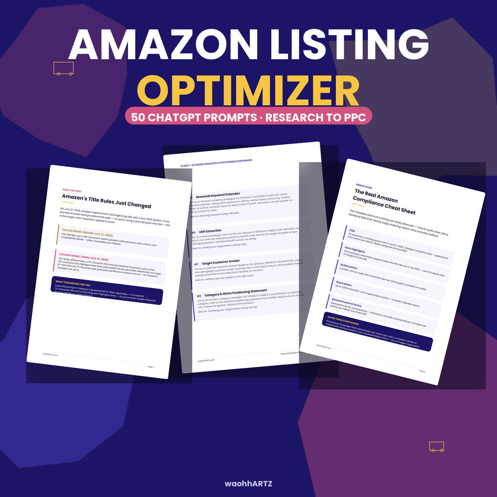 50 Amazon Listing Optimizer ChatGPT Prompts — Titles, Bullets, Backend Keywords & PPC — Instant Download PDF