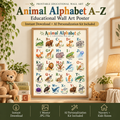 Animal alphabet wall art poster A to Z with watercolor animals for nursery, kids room and learning corner