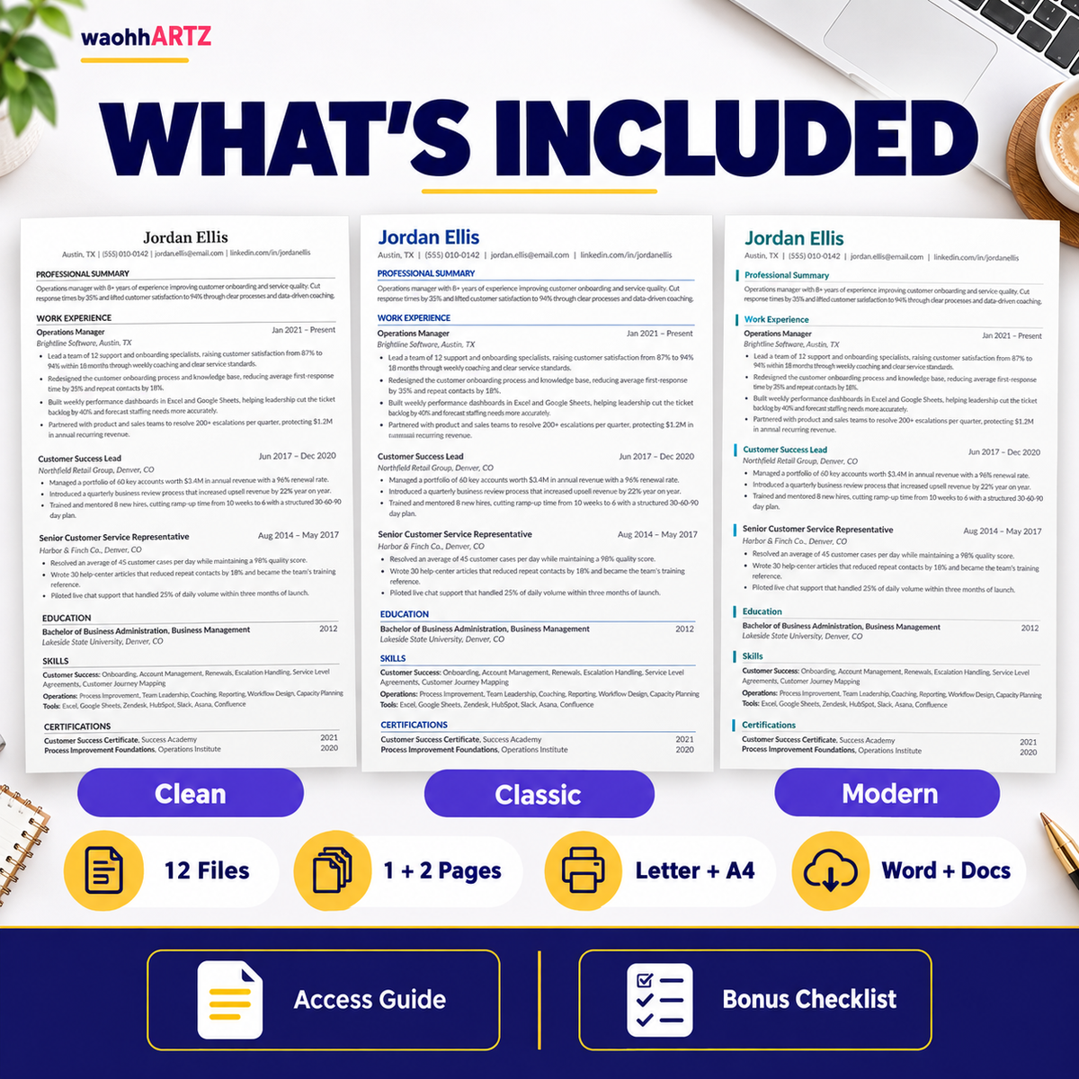 ATS Resume Template — Google Docs & Word — 12 Files, 1-Page & 2-Page, US Letter & A4 — Instant Download