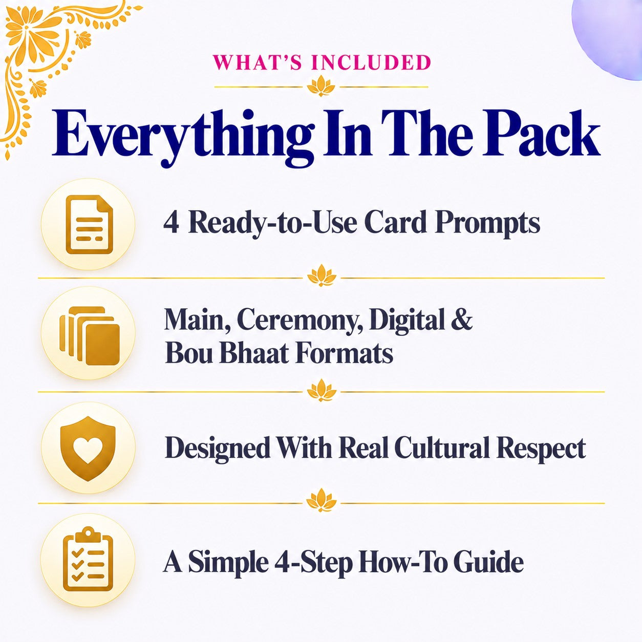 Traditional Bengali Wedding Invitation Prompt Pack | Main Card + Ceremony + Digital + Bou Bhaat | Instant Download PDF