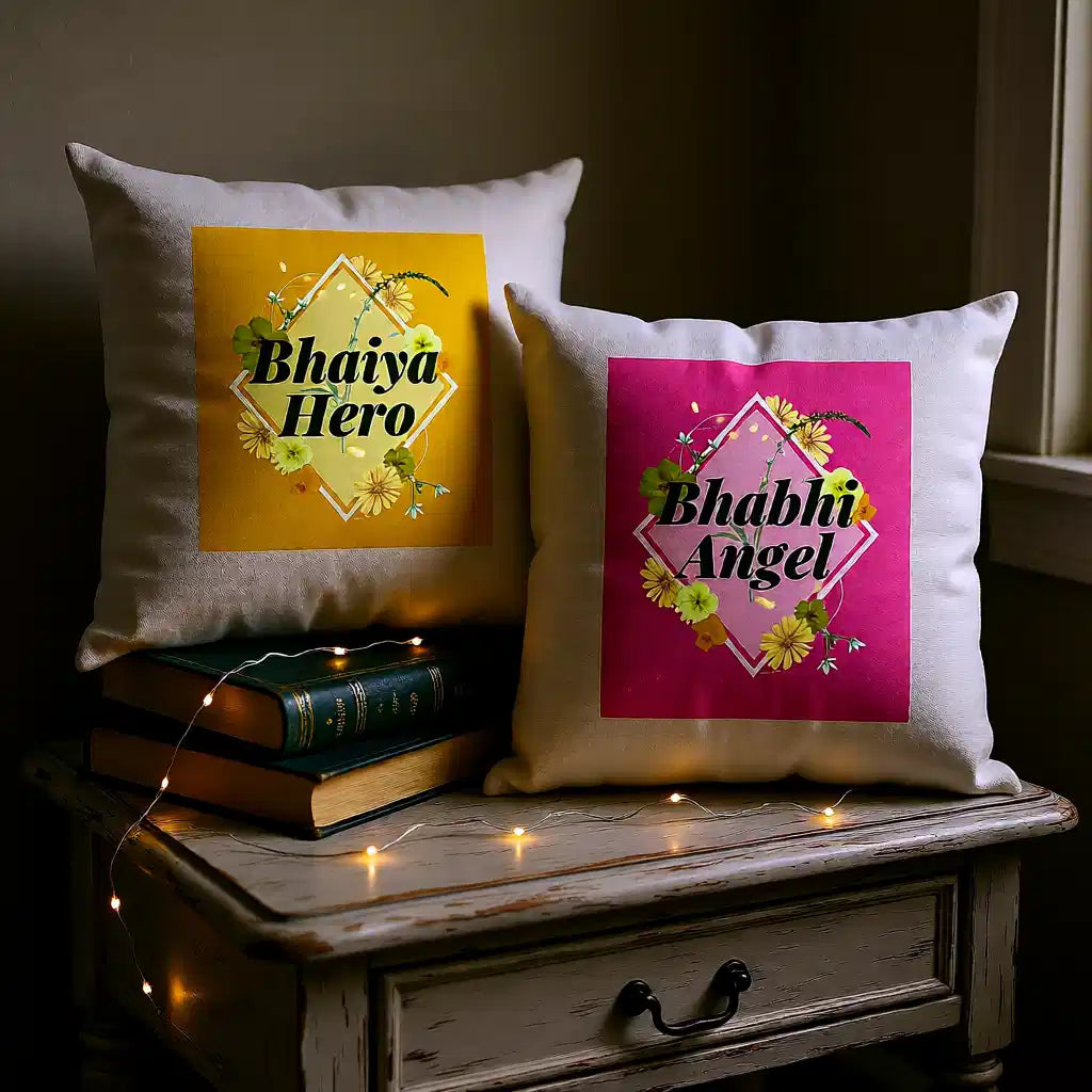 Bhaiya Hero & Bhabhi Angel Cushions