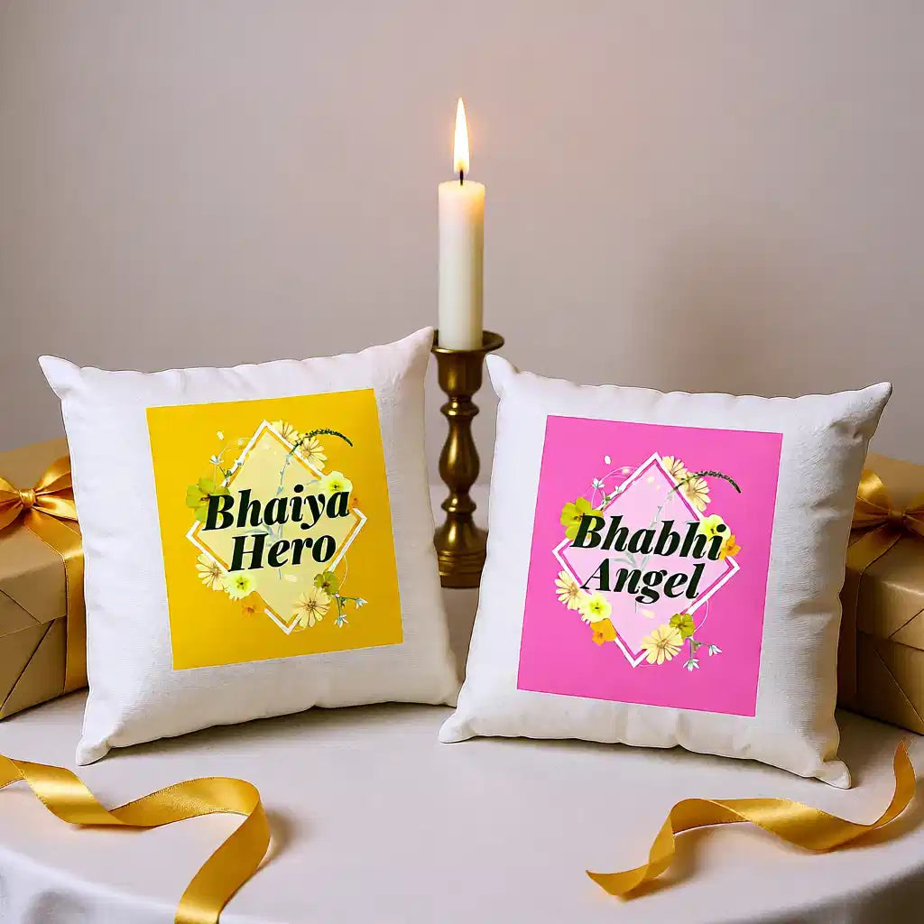 Bhaiya Hero & Bhabhi Angel Cushions