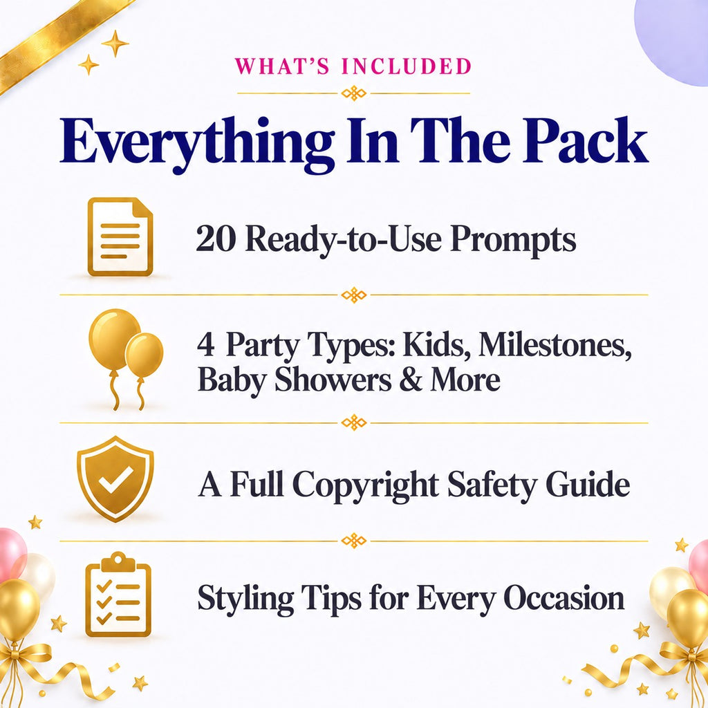 Birthday &amp; Milestone Party AI Invite Prompt Pack | Kids, Milestones, Baby Showers &amp; More | Instant Download PDF