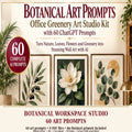 Botanical Workspace Studio AI art prompt kit overview with labelled example artwork; no finished art included.