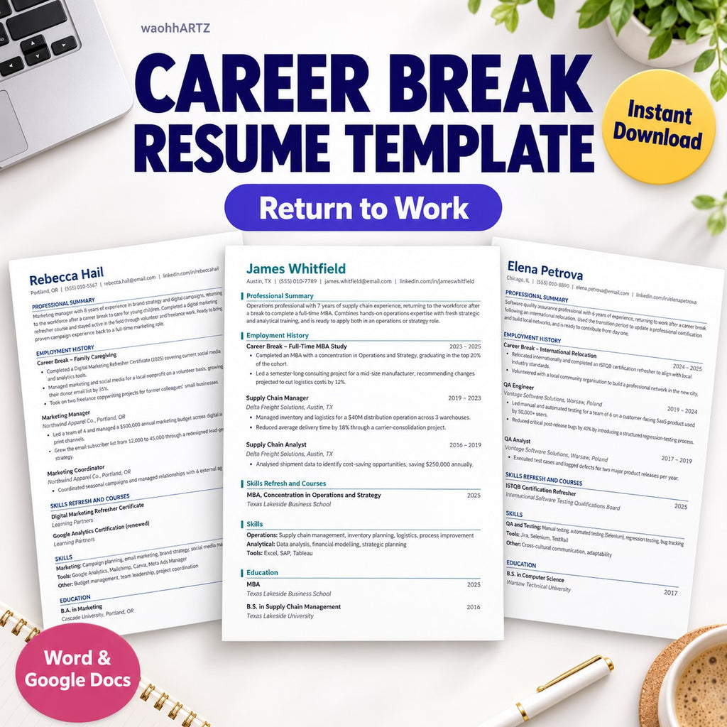 Career break resume template return to work Word Google Docs