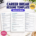 Career break resume template return to work Word Google Docs