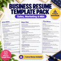 Business resume template pack for sales, marketing and MBA with Word, Google Docs and an editable Canva bonus