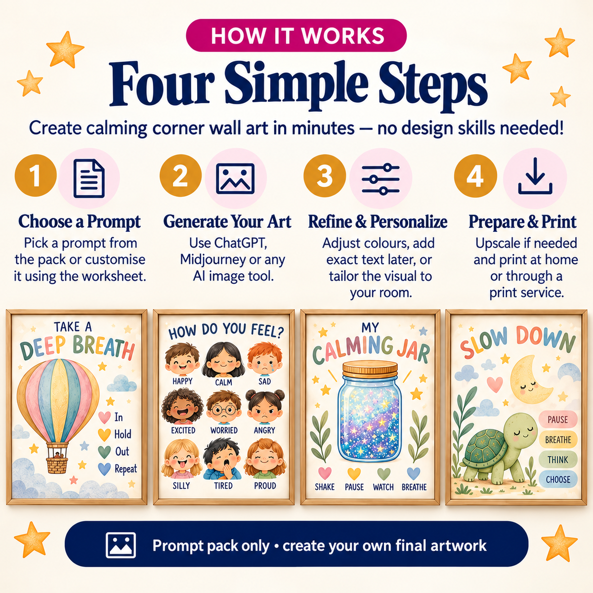 How to use calming corner wall art AI prompts in four simple steps