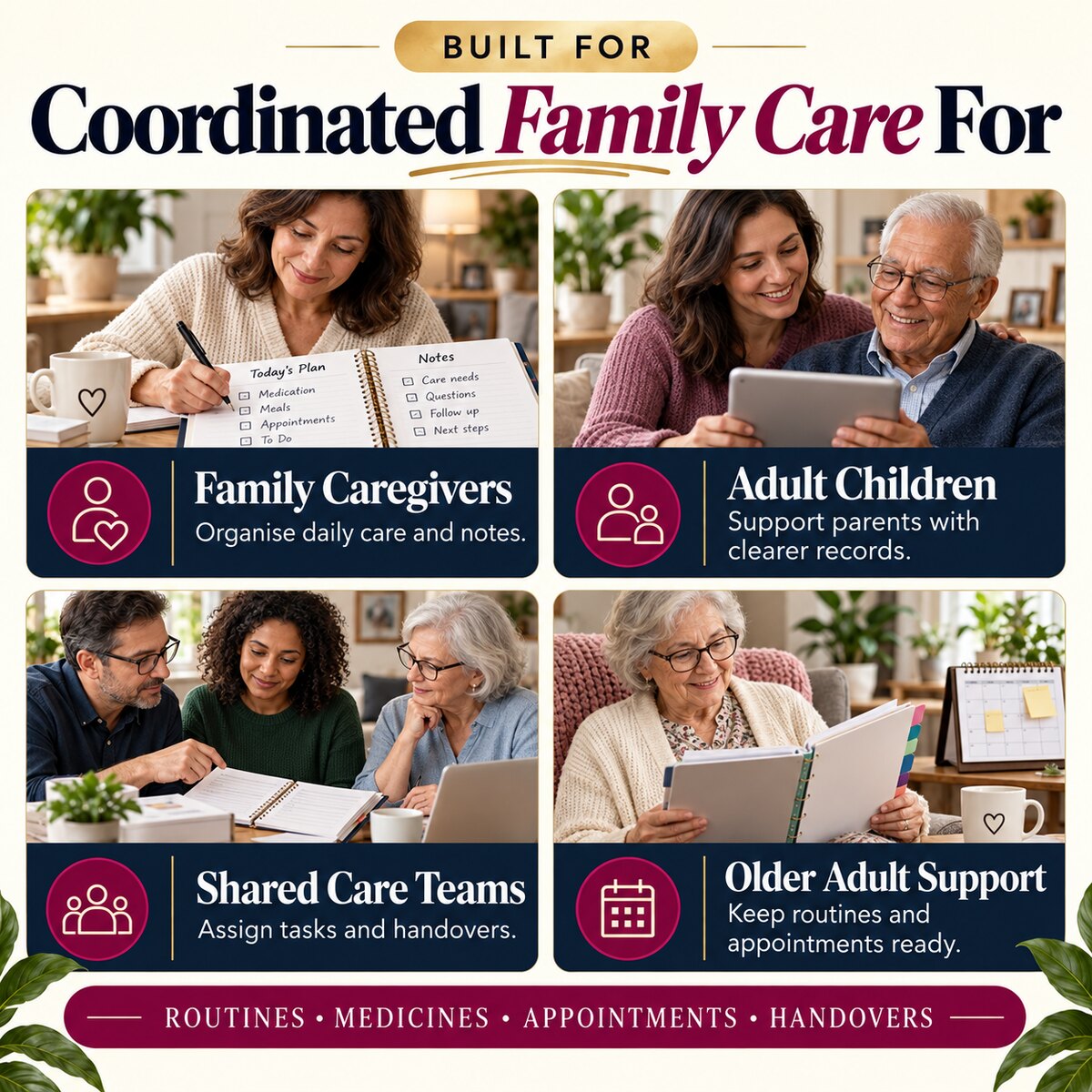 Caregiver planner for family caregivers adult children shared care teams and older adult support
