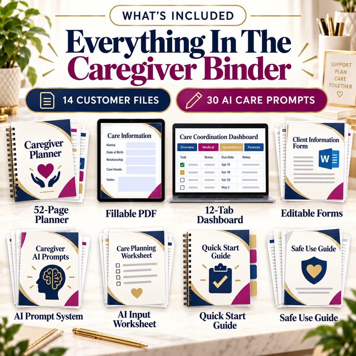What is included in the Caregiver Planner and Family Care Coordination Binder bundle