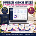 Complete Medical Binder and personal health records organizer with 48-page binder, 12-tab dashboard, 30 AI prompts and 14 customer files