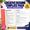 Creative resume template Canva design beside its plain ATS twin, with portfolio links and cover letter