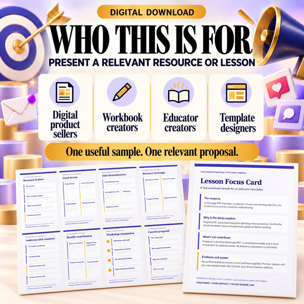 Partnership proposal templates for digital product sellers, workbook creators, educator creators and template designers.