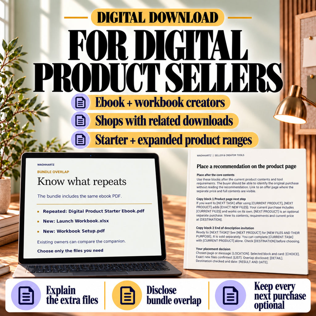 Upgrade and cross-sell templates for creators selling related ebooks, workbooks and digital bundles
