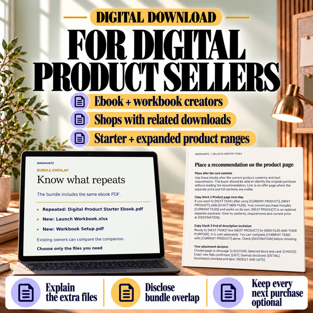 Upgrade and cross-sell templates for creators selling related ebooks, workbooks and digital bundles