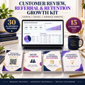 Customer Review, Referral and Retention Growth Kit with Canva, spreadsheet dashboard and AI prompts