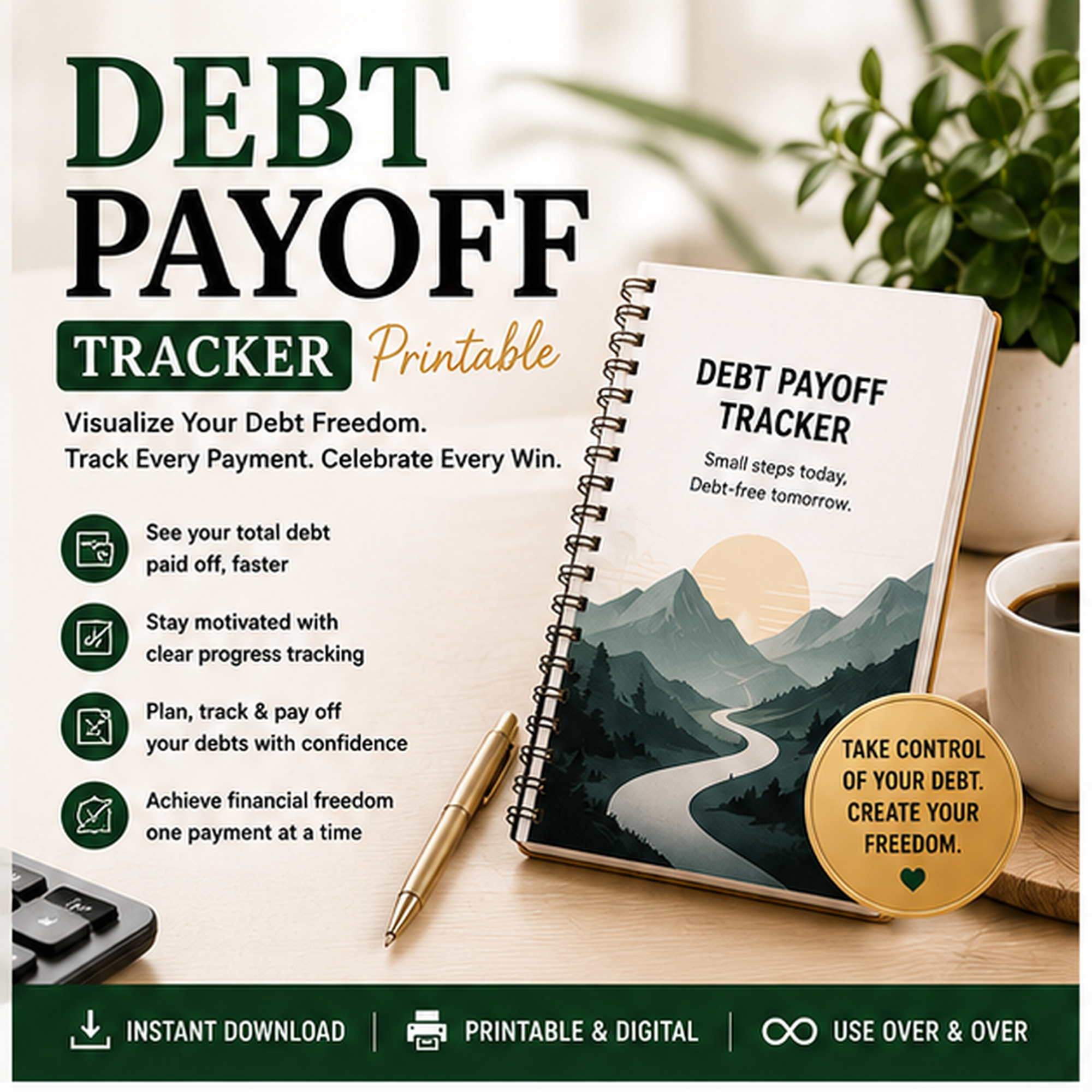 Debt Payoff Tracker printable planner with debt payment tracking and financial progress