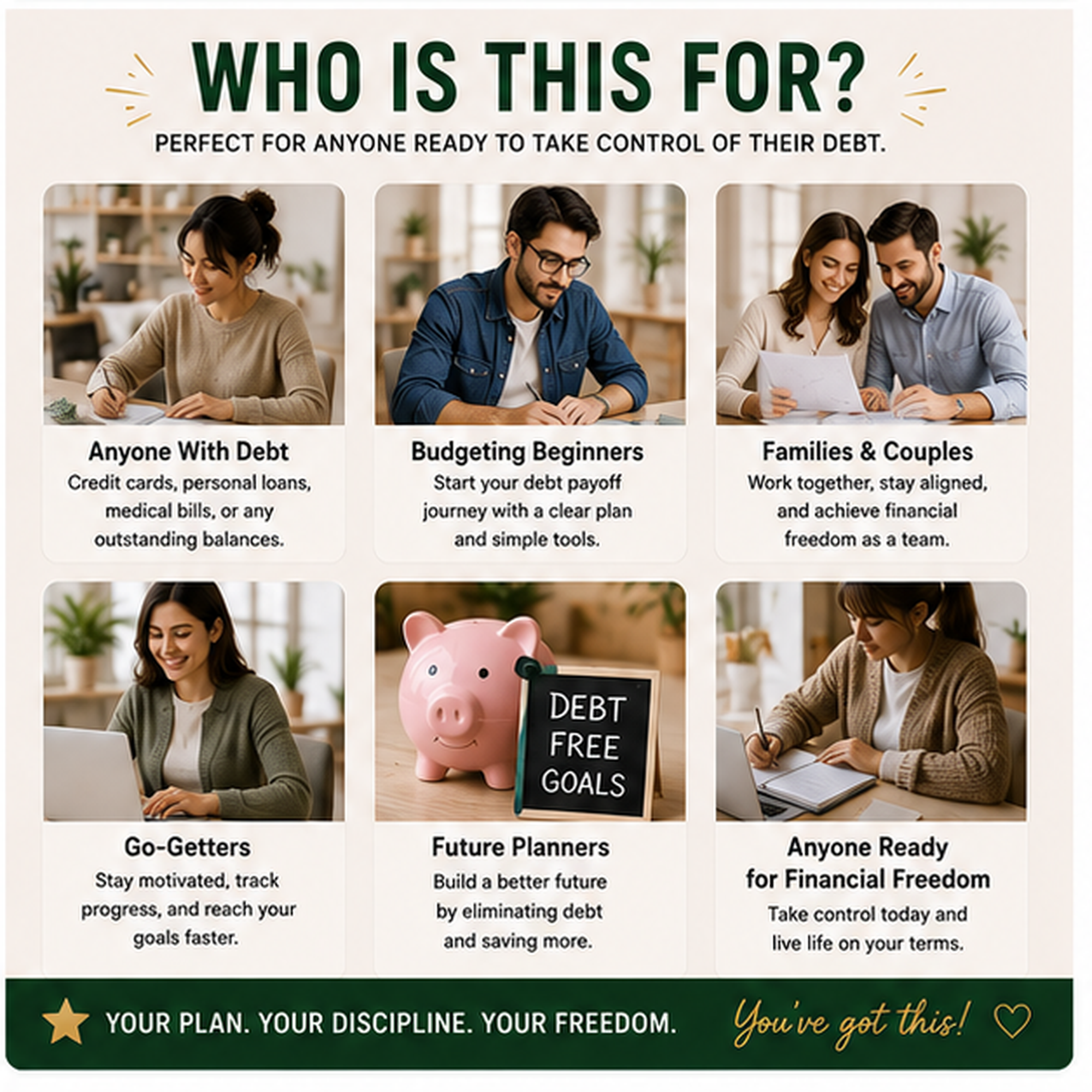 Who the Debt Payoff Tracker is for including people with debt, budgeting beginners, couples and goal-focused savers