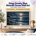 Deep smoky blue moonlit ocean wall art printable for bedroom and living room with AI Personalization Kit