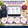 Doctor appointment planner and visit notes organizer with 20 AI prompts, 11 digital files and fillable forms