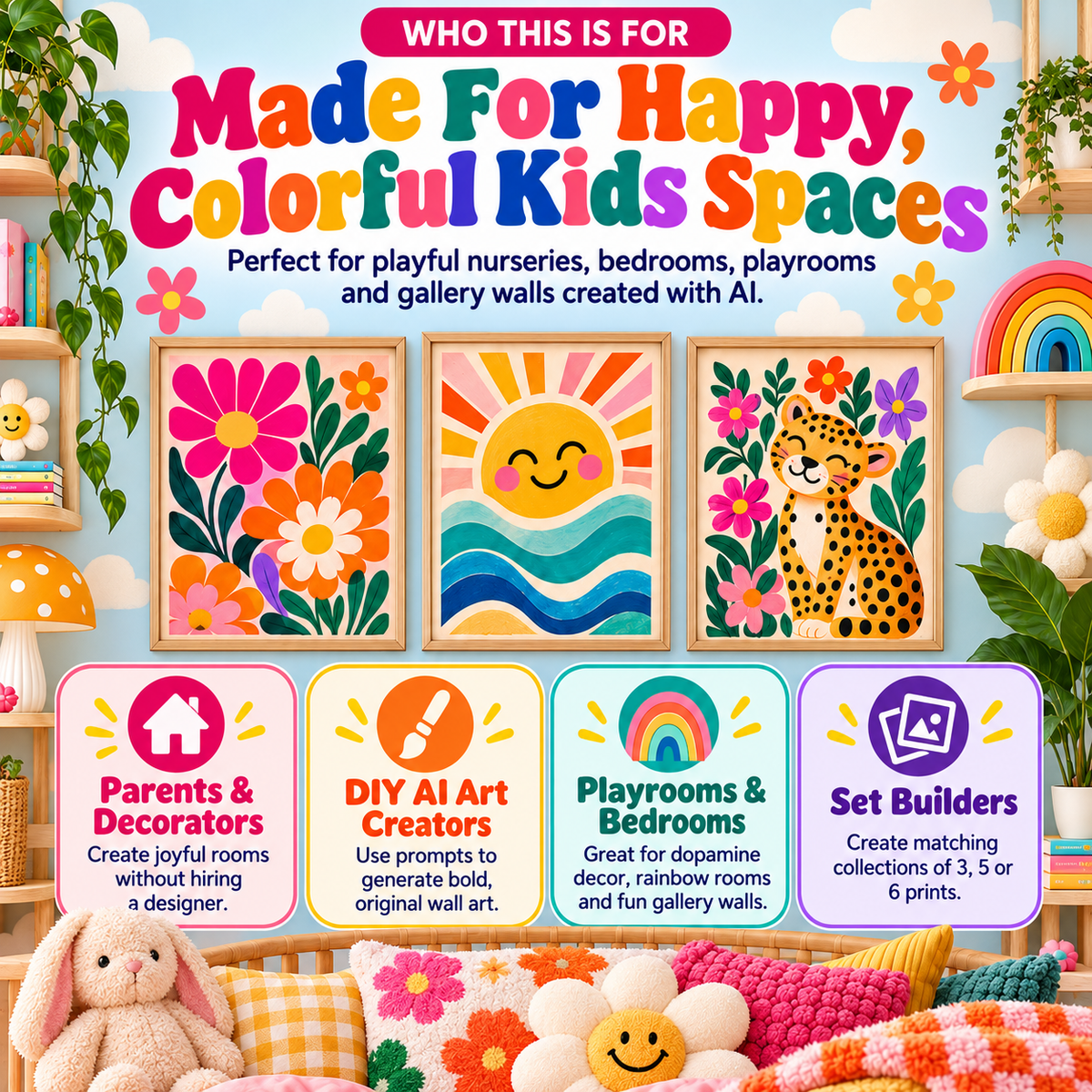 Dopamine kids room decor AI prompts for parents decorators creators playrooms bedrooms and gallery walls
