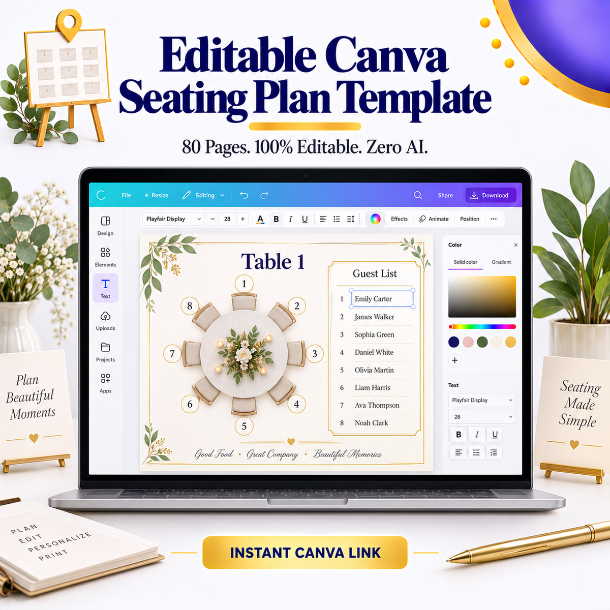 Wedding Seating Chart &amp; Table Plan AI Prompt Pack | 30 Styles &amp; Layouts | Instant Download PDF