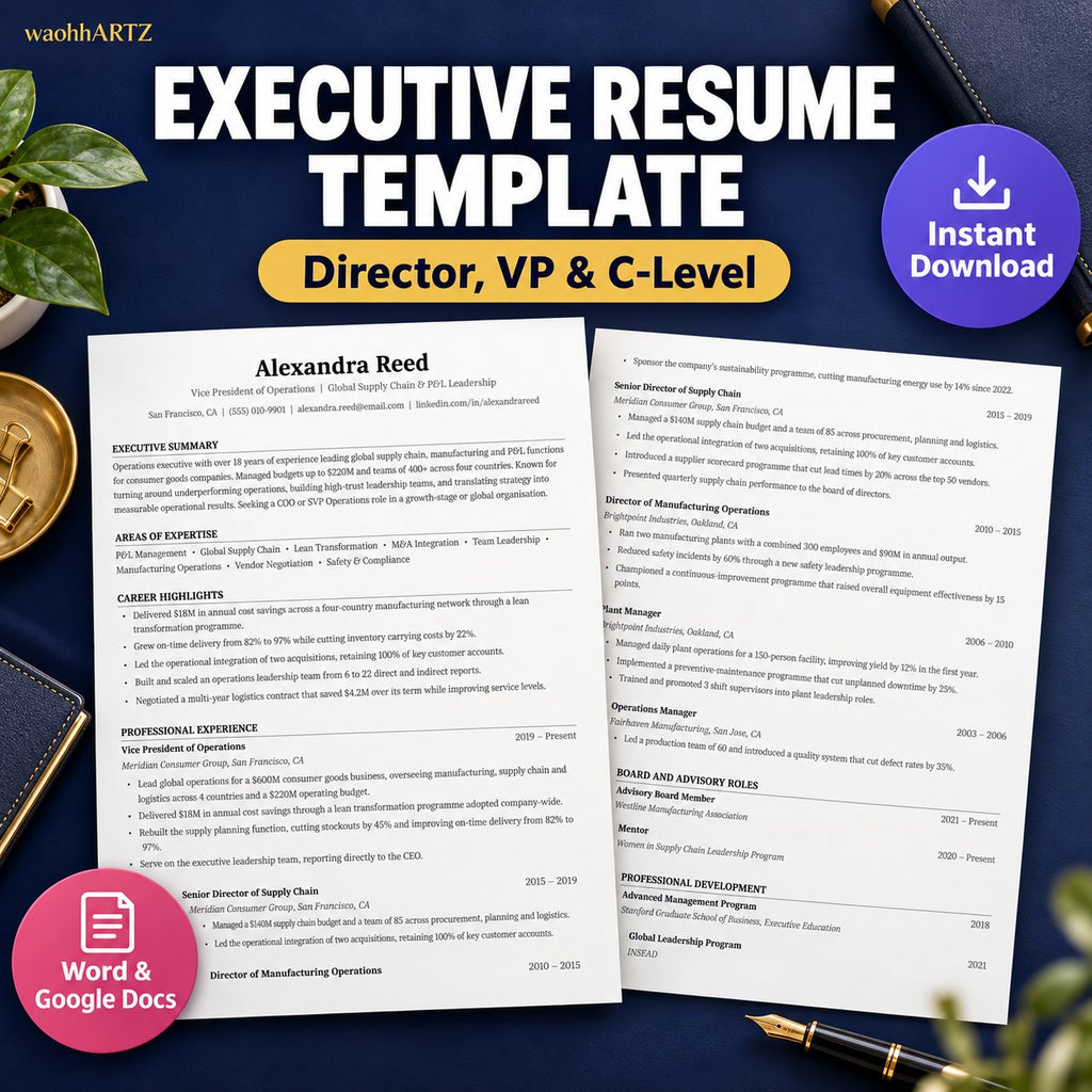 Executive resume template director VP C-level Word Google Docs