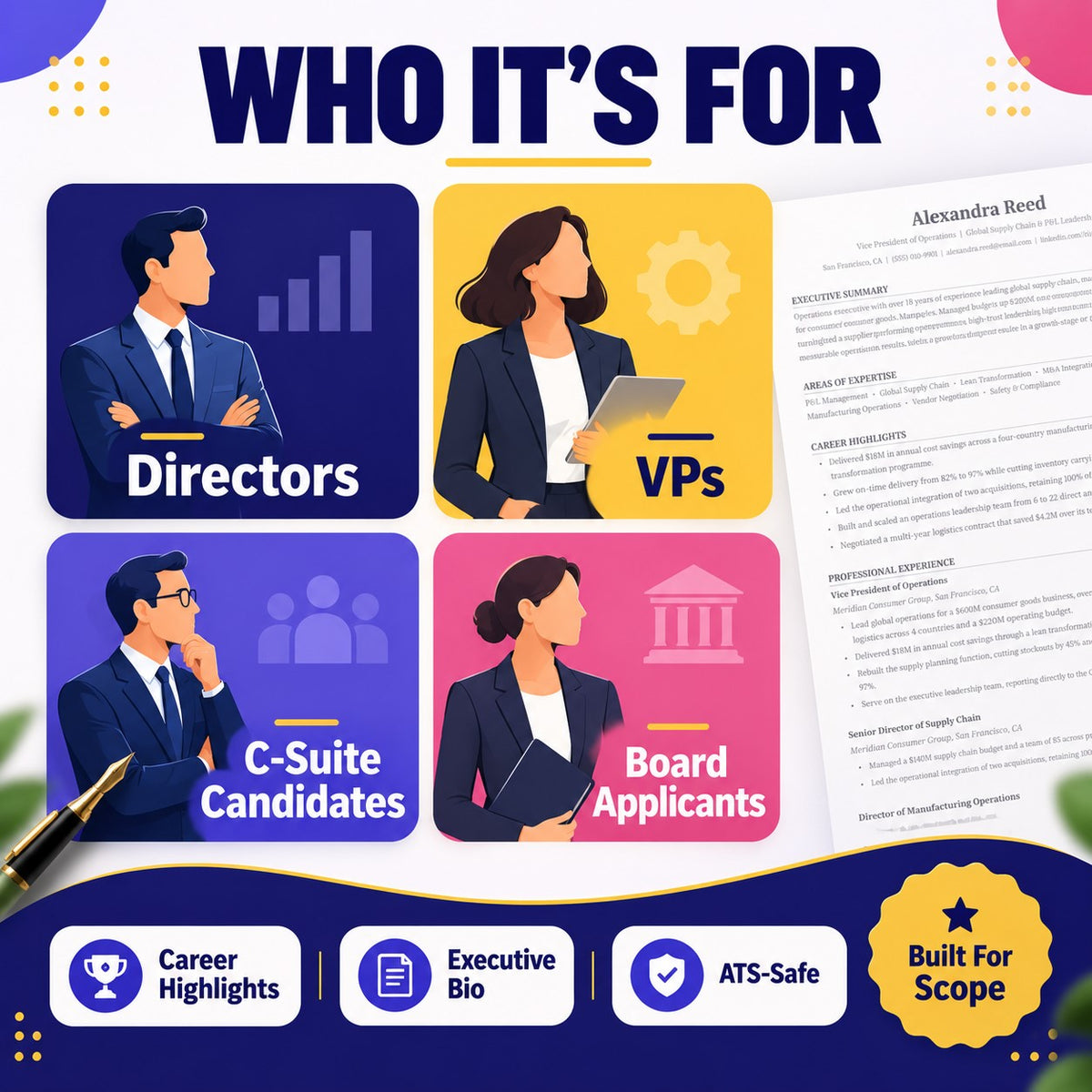 Resume template for directors VPs and C-suite executive candidates