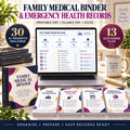 Family medical binder and emergency health records organizer with 30 AI prompts, 13 files and family dashboard