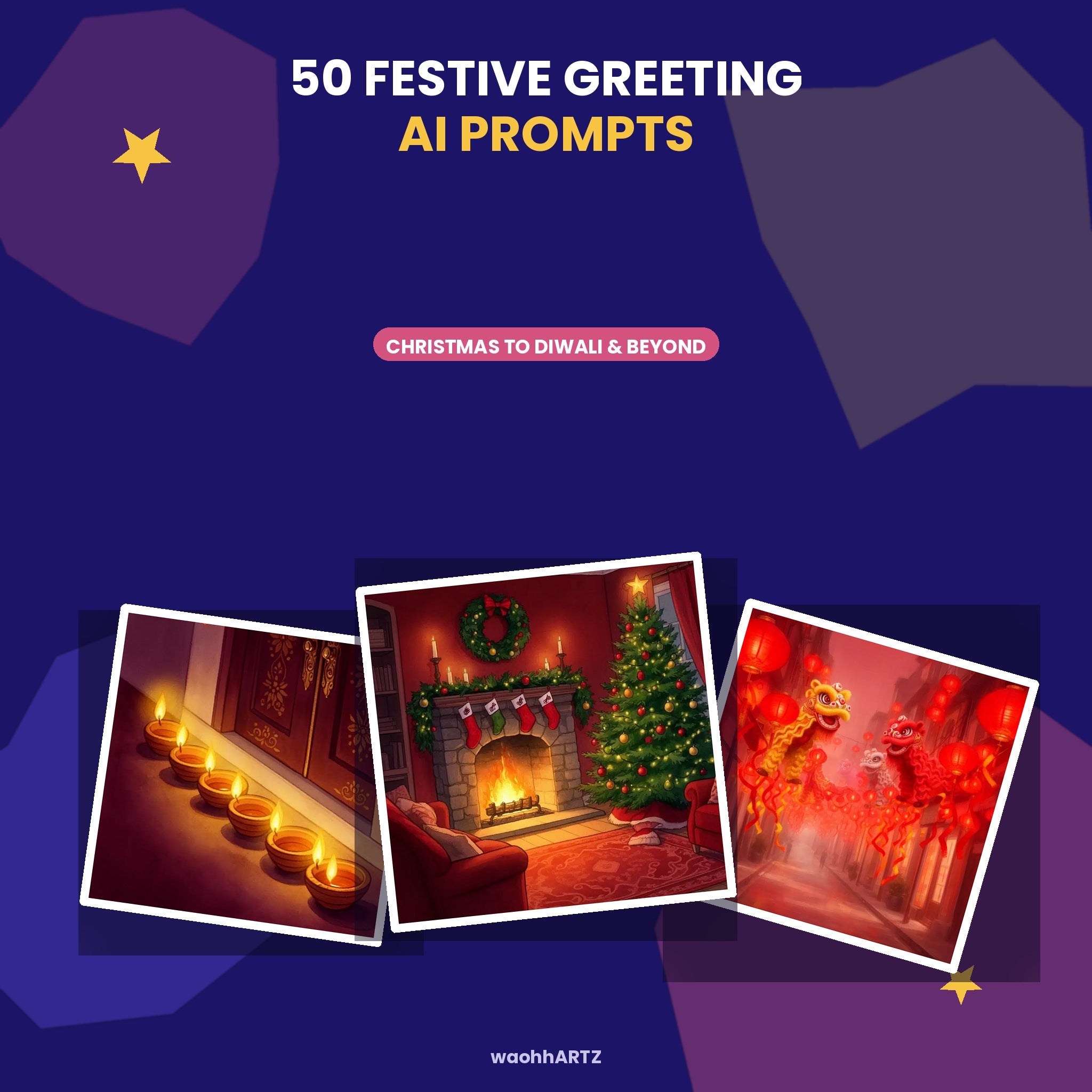 50 Festive Greeting AI Prompts — Midjourney, DALL-E, Stable Diffusion — Instant Download PDF