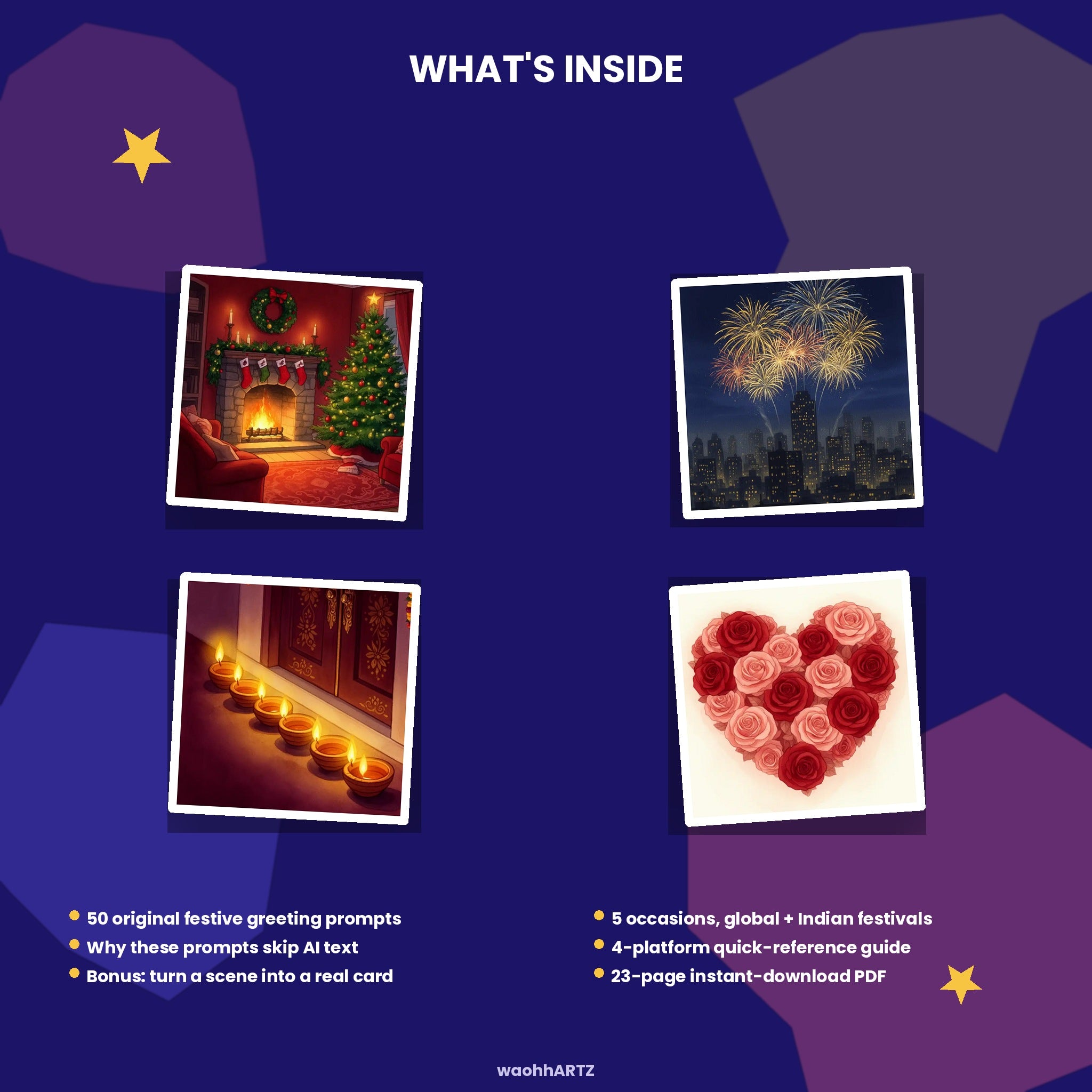 50 Festive Greeting AI Prompts — Midjourney, DALL-E, Stable Diffusion — Instant Download PDF
