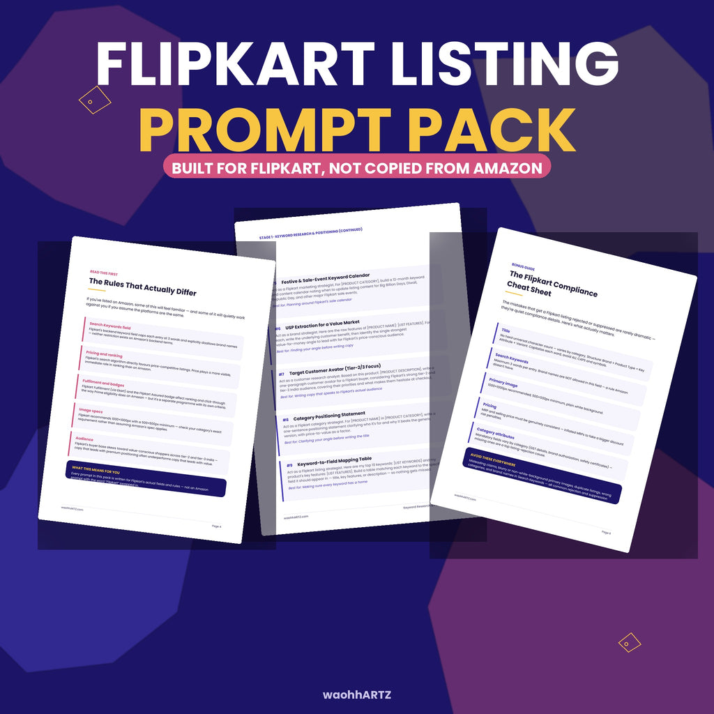 50 Flipkart Listing ChatGPT Prompts — Titles, Key Features, Search Keywords & Ads — Instant Download PDF