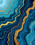 Ocean Fluid Pour Abstract Art Print — Teal Blue Gold — Instant Download — Printable Wall Art 8x10 A4 A3 — Bedroom Living Room Coastal Decor